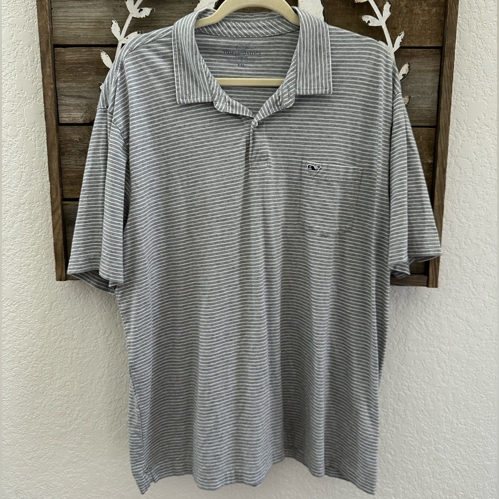 Vineyard Vines gray striped short sleeve Pima cotton polo shirt men’s size XXL